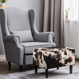 Eritanaer Cowhide Ottoman Slip Cover Rectangle Soft Comfy Cover for Ottoman Removable Sitting Pouf Chair Cover Living Room Stool Rest Cover Furniture Protection