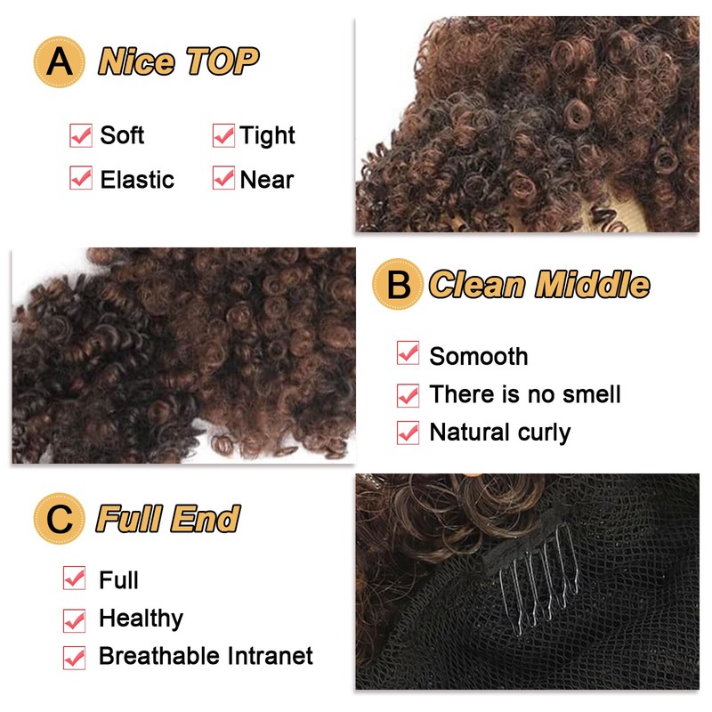 GOTEFERBE Drawstring Ponytail for Black Women, Afro Puff Kinky Curly