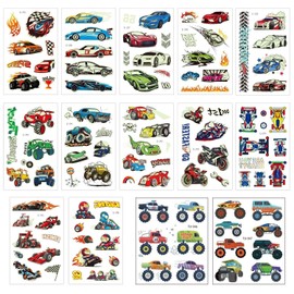 12 Truck Stickers, 2 Car Tattoo Stickers, Kids Racing Stickers, Creative Cartoon Car Stickers, Fun Stickers for Skateboard Water Cups.