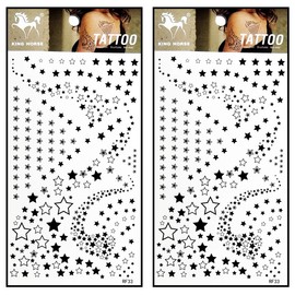 Tattoos 2 Sheets Black Small mini Stars planets space galaxies Temporary Tattoos Body Art Stickers Fake Waterproof Removable Stickers Party for Teens Men Women