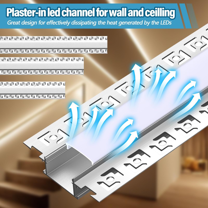 Glooglitter 10 Pack 6.6ft/ 2 Meter Plaster-in LED Channel Trimless