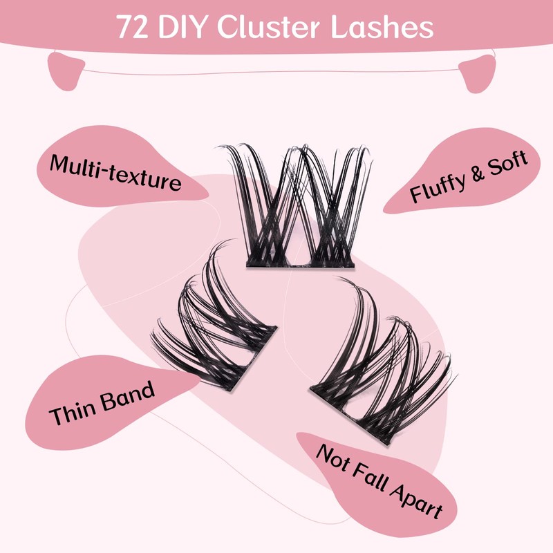 Cluster Eyelashes, Pack of 72 Individual Eyelashes, Eyelash Clusters, DIY