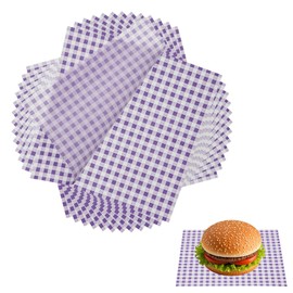 sourcing map 200 Pcs Wax Paper Sheets for Food, 8.7 x 8.7 Inch Greaseproof Wrapping Paper Sheets, Checkered Square Food Basket Liners for Sandwich Hamburger Bread, Purple