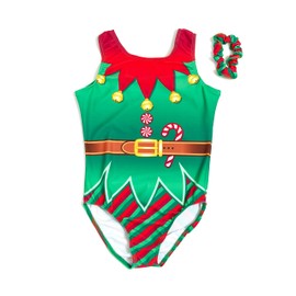 Destira Christmas Gymnastics Leotards for Girls, Gym Elf, Super Soft Leotards with Matching Scrunchie - Dance, Cheer, Yoga, & More, Adult X-Small