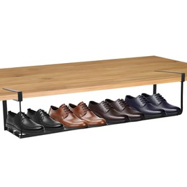 Expandable Shoe Rack for Closet, 16.5”-31.5” Adjustable Under Cabinet Shoe Organizer Metal Free Standing Hanging Long Shoe Stand Holder, Under Shelf Storage (Black)