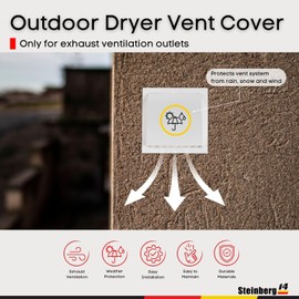 Steinberg14 Dryer Vent Cover Outside 6 inch - ABS Plastic Dryer Wall Vent Grille - White Rain Cover with Non-Return Flap - Outdoor Exhaust Dryer Vent Covers - Exhaust Vent with Damper
