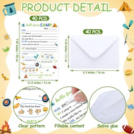 Janlaugh 80 Pcs Camp Stationery Set 40 Fill in the Papers 40 Matching Envelopes Camp Stationery Papers and Envelopes for Letter Writing Boys Girls Campers(Neutral Fill in the Blank)
