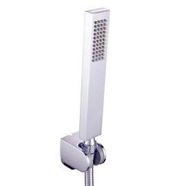 Square Solid Brass Hand Held Shower Head With Wall Connector Holder and Hose Set (Chrome)