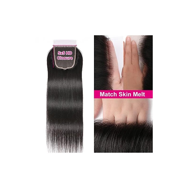 OLFORY 5X5 Lace Closure Human Hair Straight Free Part 5X5