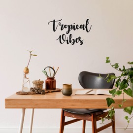 Vinyl Wall Art Decal - Tropical Vibes - 15" x 25" - Trendy Positive Fun Inspiring Summer Vibes Quote Sticker for Home Bedroom Closet Living Room Bathroom Boutique Storefront Decor (Black)