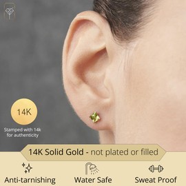 MAX + STONE 14k Yellow Gold Square Stud Earrings for Women with Princess Cut Green Peridot 4 mm August Birthstone and Push Backs