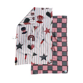 Desert Aqua 2 Pack|| Double Sided || Not Your Ordinary Kitchen Towels || Dish Towels || Quick Dry || Waffle Weave Microfiber || Designer Prints || Highly Absorbent || Hanging Hook (4th of July Navy)