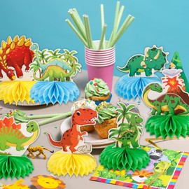 BigKego 8 Stück Dinosaurier Bienenwabe Tischdeko Honeycomb Tiere Party Dekorationen Bienenwabe Mittelstück für Geburtstag Dinosaurier Party Tischaufsätze