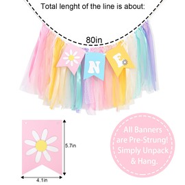 Boho Daisy High Chair Banner - Girls First/1st Birthday Party Decorations, Bohemian Daisy ONE Flower Garland, Photo Props, Daisy Birthday Highchair Banner.