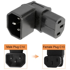 DKARDU IEC Male C14 to C13 Female 90 Degree Down UP Right Angled Power Extension Adapter for PDU & UPS, 3 Pin 250V 10A IEC320 Connector
