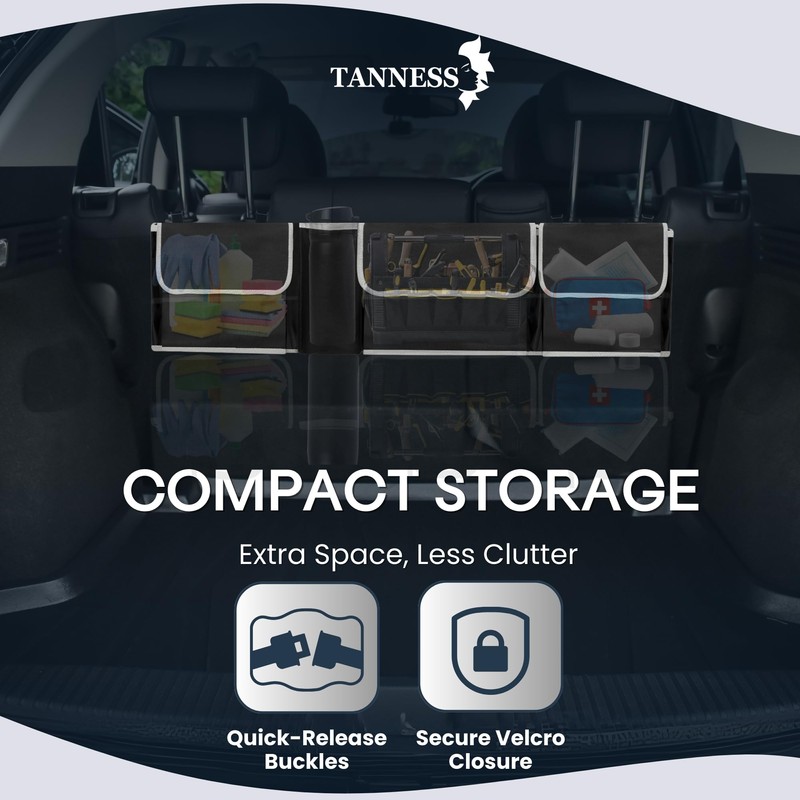 TANNESS Car Boot Seat Organiser with Adjustable Straps - Storage