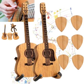 Sherum Strumbox, Sheremart Strumbox,2PCS Wooden Acoustic Guitar Pick Box with 6 PCS Guitar Pick, Wooden Acoustic Guitar Pick Box with Guitar Pick and Stand