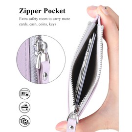 Teskyer Women Card Holder Wallet, Slim Credit Card Wallets, Minimalist, RFID Blocking, 1 ID Window, with Zipper, Holds up to 8 Cards, Light Purple