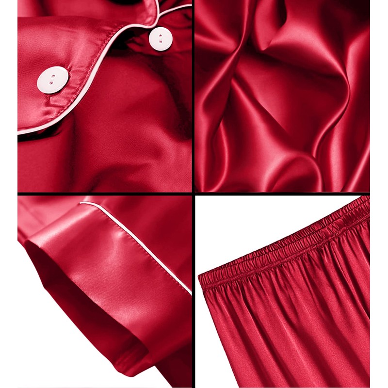 SWOMOG Men Satin Silk Pajamas Sets Short Sleeve Sleepwear Button-Down