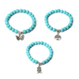 AMOR SPES 3pcs Turquoise Bead Bracelet Set Wrap Bracelet Bohemian Bracelets with Natural Stone Jewellery Gifts for Women Men (F)