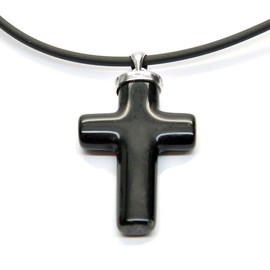 Franki Baker Natural Black Agate Gemstone & Sterling Silver Cross Pendant Necklace