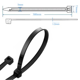 250 Pack Cable Ties, 300mm x4.5mm Black Zip Ties, 12" Premium Tie Wraps, Heavy Duty Self Locking Nylon Zip Ties, Perfect for PC Tie Wraps, Bicycle Tie Wrap, DIY Home Office Garage and Workshop