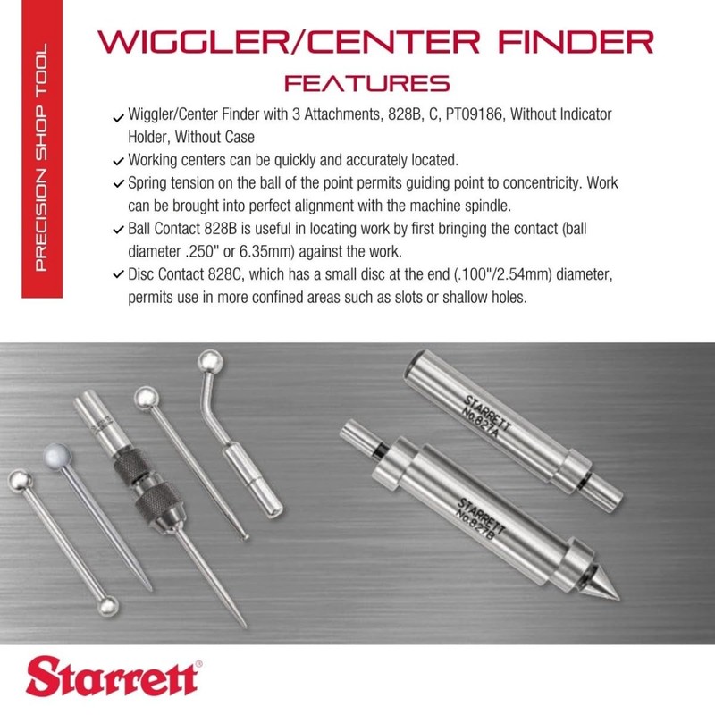 Starrett Wiggler or Center Finder with Attachment Set - 828B,