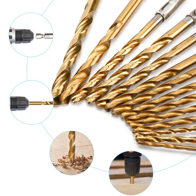 YXYL 19-Piece Hex Drill Bit Set, Titanium & HSS High-Speed