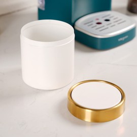 1.5 Liter Mini Trash Can with Lid, Metal Small Tiny Trash Can, Countertop Trash Can for Desk Office Coffee Table, Swing Top Trash Bin, White