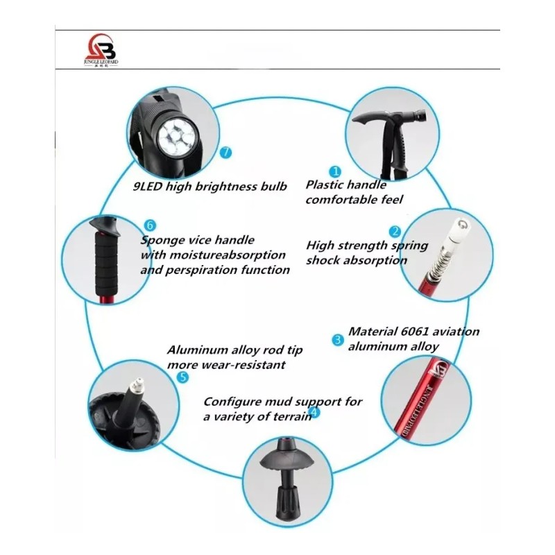 2 Bastones Trekking Senderismo Multifuncional Lampara Luzled