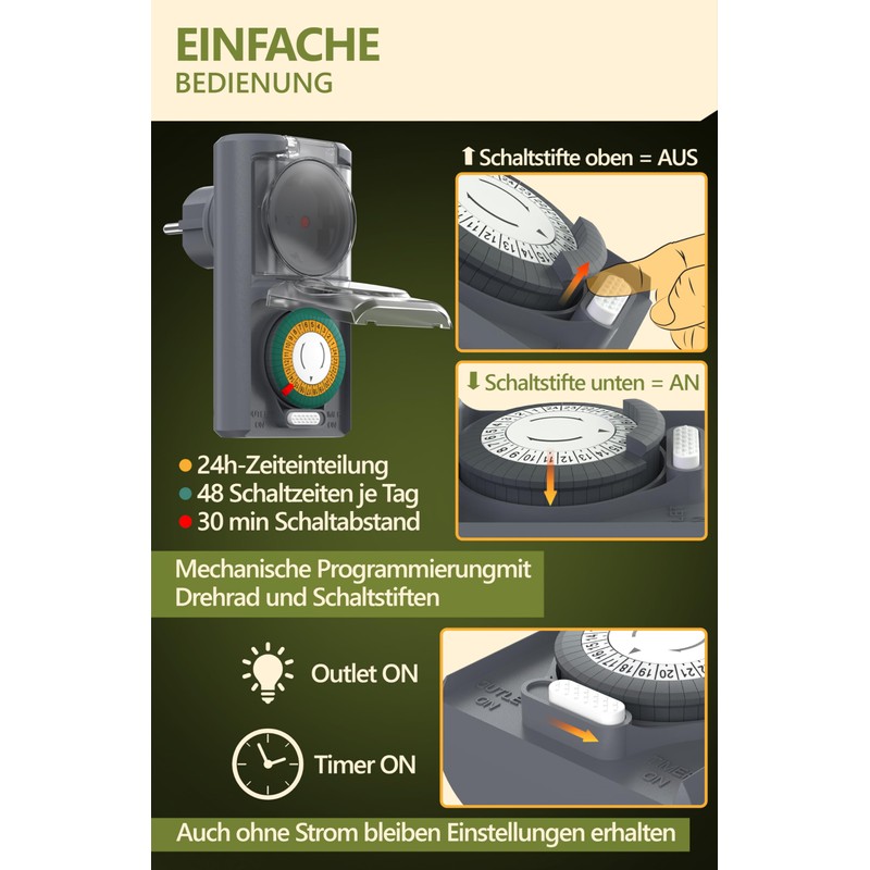 4smile Outdoor Timer, Set of 3, Mechanical IP44 Timer Socket,