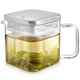 Teabloom Stackable Cube Glass Teapot for All Types of Teas – 27 oz (800mL) – Heat-Resistant Borosilicate Glass, Stainless Steel Filter Lid, Space-Saving Stackable Design