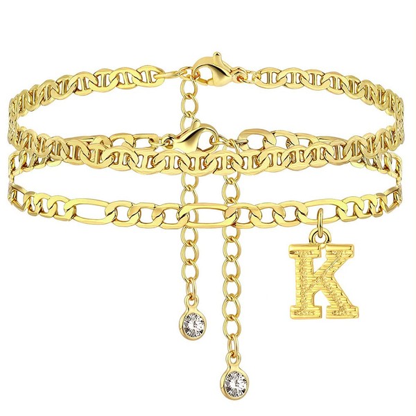LANG XUAN 14K Gold Ankle Bracelets for Women Waterproof Set