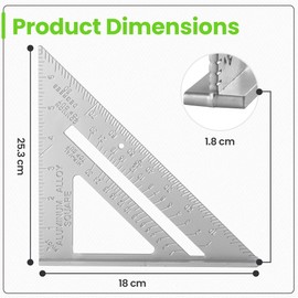 Hardys 7" Aluminium Combination Square - Straight Edge Tri Speed Square, Ideal Carpenters Square & Roofing Square - Metric Graduations, Set Square Tool, 45 90 Degree Angle Ruler