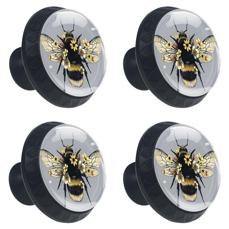 4 Pack Cabinet Knobs Cute Bee Glass Drawer Knobs Black