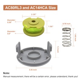 Powswopx AC80RL3 Replacement Trimmer String Replace for Ryobi One Plus 0.080 lnch Diameter String Trimmer Refll and AC14HCA Cover Cap, Fit for Ryobi 18v,24v,and 40v Cordless Trimmers(5 Spools+3 Caps)