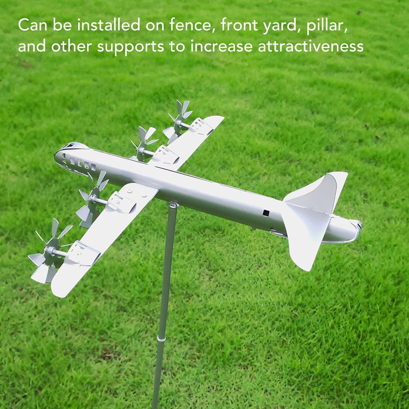 Metal Airplane Wind Spinner, Elegant Spin Design Airplane Weather Vane