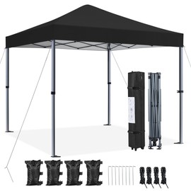 Yaheetech 8x8 Pop Up Canopy Easy Set-up Tent, Portable Outdoor Canopy Instant Tent, Commercial Gazebo with Wheeled Carry Bag & 4 Sandbags for Home, Party & Outdoor Activities, Black