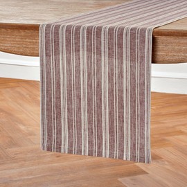 Solino Home Linen Striped Table Runner 36 Inches - Chelsea Stripe, 100% Pure Linen Burgundy and White Small Table Runner 14 x 36 Inch Ideal for Dresser and Coffee Tables - Summer