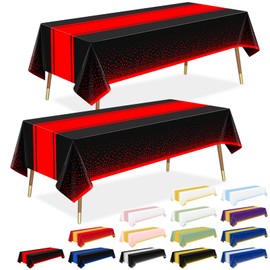 LANLISA Red and Black Tablecloth Party Decorations 6 Pack, Disposable Plastic Table Cloths for Birthday Graduation Retirement Masquerade Party Decor