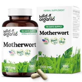 Wild & Organic Motherwort Capsules 1000 mg - Calmness & Women's Support - Natural Motherwort Supplement - 90 Days of Supply - 180 Vegan Herb Capsules - Non-GMO, Gluten-Free, No Additives