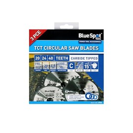 Blue Spot Tools 19402 3 PCE 190MM X 30MM TCT Circular Saw Blade (20,24 & 40 Teeth)