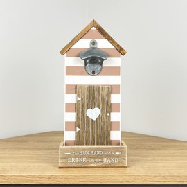 Wall Mounted Bottle Opener with Cap Catcher Vintage Beach Hut Home Bar Gift Sign