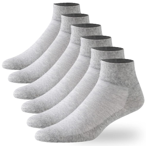 Forcool Diabetic Men's Women's Non Binding Loose Top Extra Wide Ankle Low Cut Cotton Diabetic Socks Edema Socks Diabetes Socks with Seamless Toe, 6 Pairs Gray X Large
