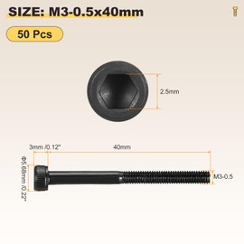 METALLIXITY Socket Head Cap Screws(M3-0.5x40mm)50Pcs, Carbon Steel Allen Socket Drive DIN912/ISO4762 Metric Oxide - Machine Grade 12.9 Internal Hex Screw UNC Coarse, Black