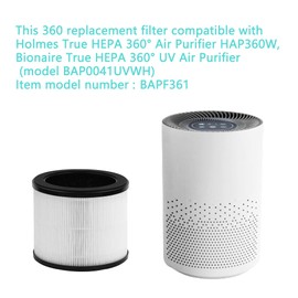 True HEPA 360° Air Purifier Filter for Bionaire BAPF361 - HAPF360 Type J Replacement Filter Compatible with Holmes HAP360W, 2 Pack