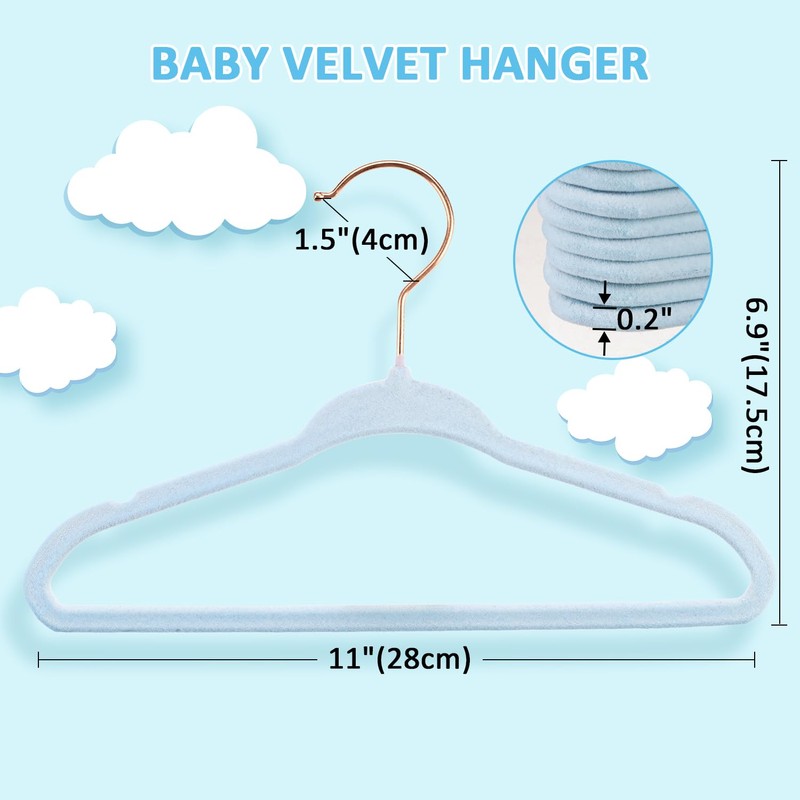 Tonswachic 30-Pack 11 Inch Baby Closet Hangers with 10 Clips