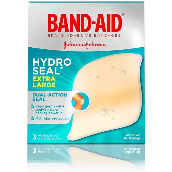 Band-Aid Brand Hydro Seal Extra Large Adhesive Bandages for Wound Care & Blisters, All Purpose Waterproof Blister Pad & Hydrocolloid Gel Bandages, Sterile & Long-Lasting, 3 ct