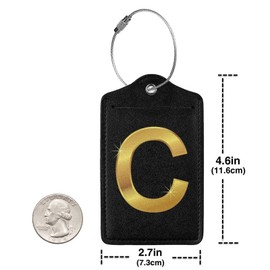 2 Pack Gold Print "C" Lettering Luggage Tag for Suitcase, Steel Loop with Privacy Cover ID Label, Travel Birthday Gift for Men Women