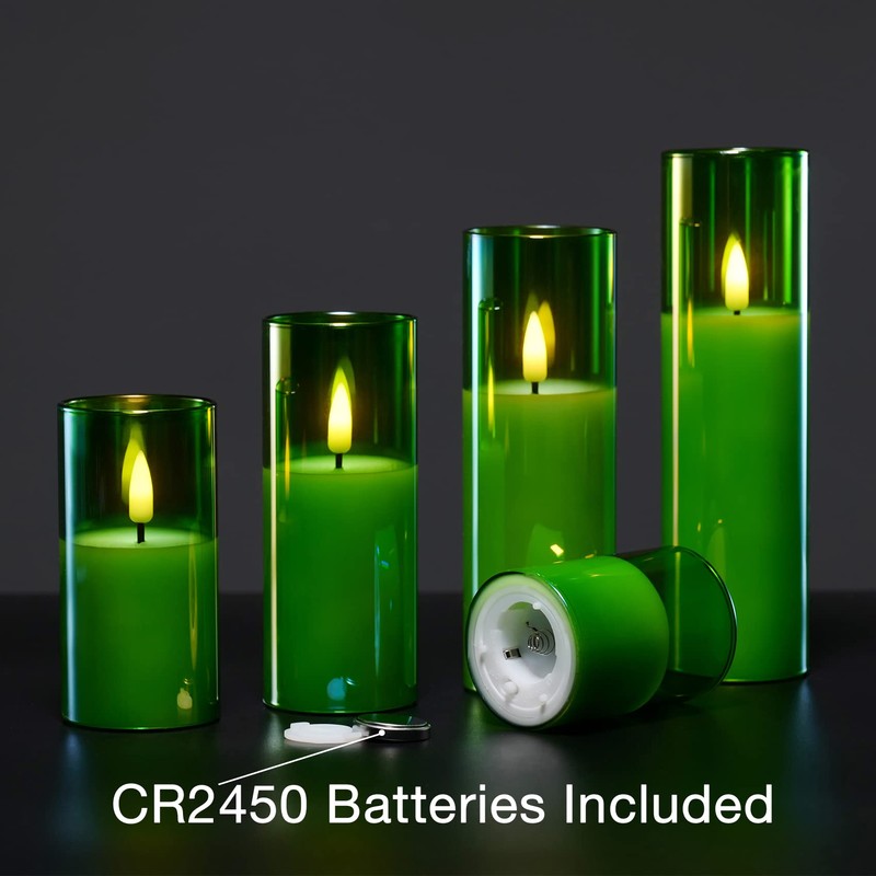 Girimax Green Glass Flameless Candles with Remote, Flickering LED Votive